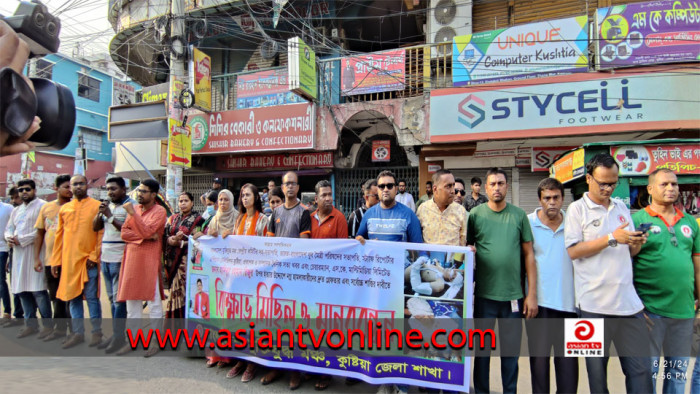 কুষ্টিয়ায় সাংবাদিক রিজুর ওপর হামলার প্রতিবাদে মানববন্ধন