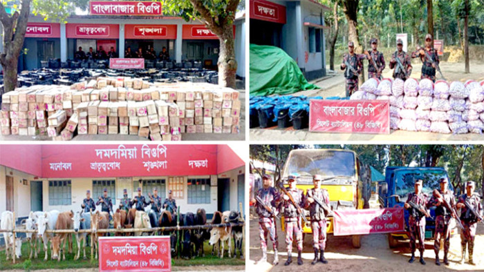 সিলেট সীমান্ত থেকে কোটি কোটি টাকার চোরাই পণ্য জব্দ